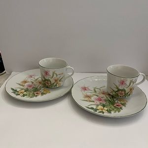 Vintage Jade Lily Shaffer Fine Porcelain Luncheon Plate Coffee Cup Set of 2